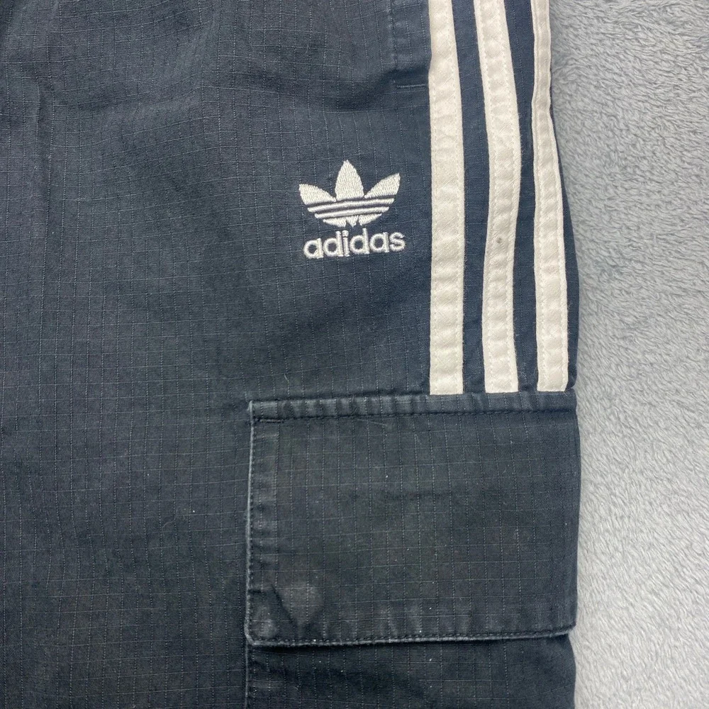 Adidas Originals Pants Mens Small Ripstop Cargo Black White 3 Stripe Trefoil